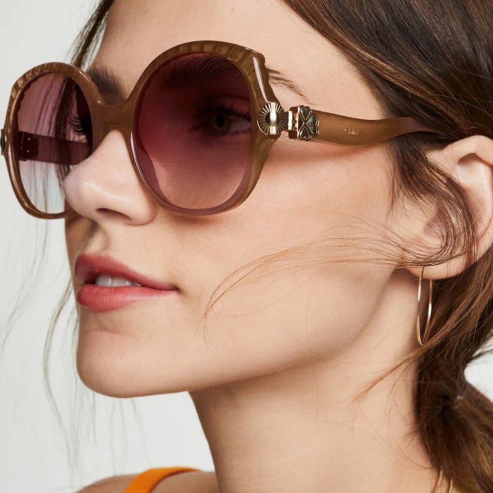 Chloe Vera Sunglasses CE749S in Brown + Burgundy - Round, Oversized - 56-20-140